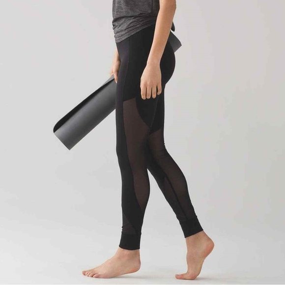 Lululemon Mesh Panel Cropped Capri 29" Leggings Black Womens Size 2 P30416 - Picture 1 of 12